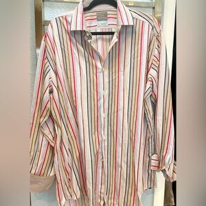 Men’s long sleeve striped button-down shirt by Thomas Dean, size XL